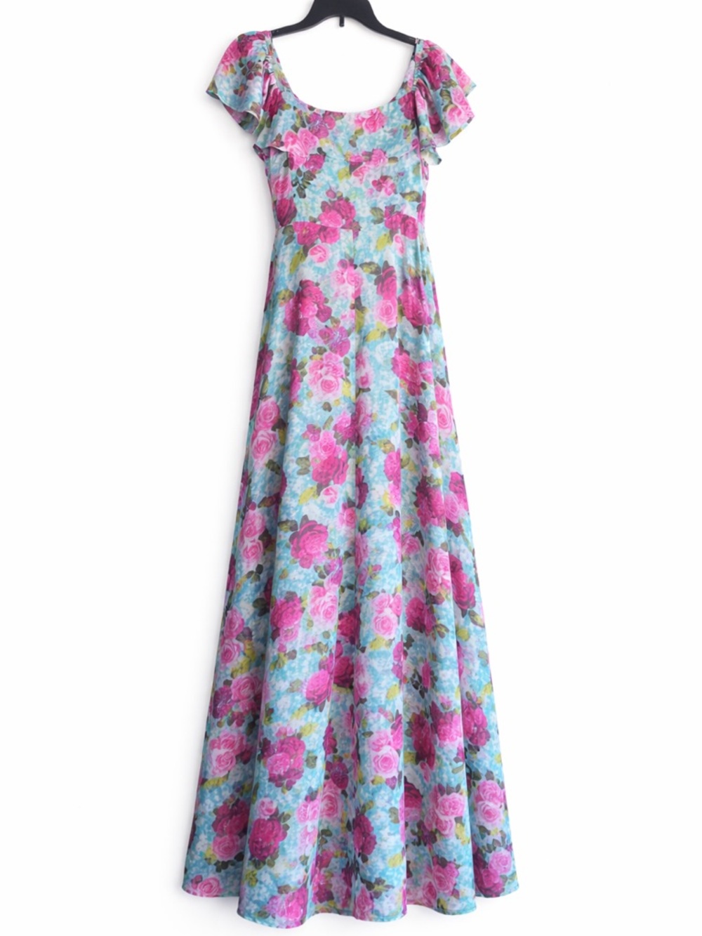 Betsey Johnson size 12 Drowning
roses Malibu blue off shoulder flowy maxi - Picture 2 of 8